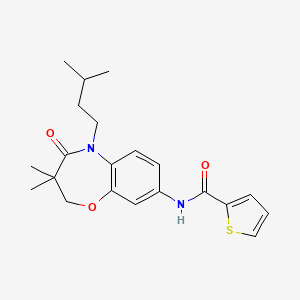 molecular formula C21H26N2O3S B2734853 N-(5-异戊基-3,3-二甲基-4-酮-2,3,4,5-四氢苯并[b][1,4]噁唑-8-基)噻吩-2-甲酰胺 CAS No. 921811-48-5