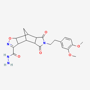 molecular formula C21H24N4O6 B2734871 10-(3,4-Dimethoxyphenethyl)-9,11-dioxo-3-oxa-4,10-diazatetracyclo[5.5.1.0~2,6~.0~8,12~]tridec-4-ene-5-carbohydrazide CAS No. 321392-03-4