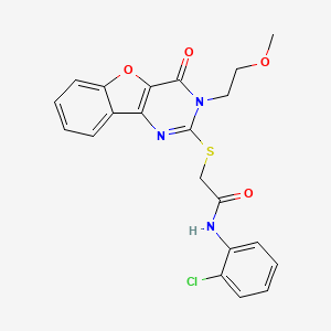 molecular formula C21H18ClN3O4S B2734877 N-(2-氯苯基)-2-[[3-(2-甲氧基乙基)-4-酮-[1]苯并呋喃[3,2-d]嘧啶-2-基]硫代]乙酰胺 CAS No. 866894-72-6