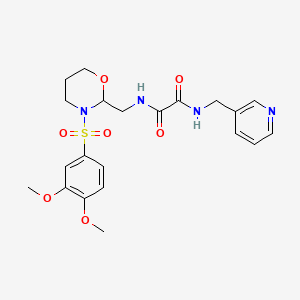 molecular formula C21H26N4O7S B2734880 N1-((3-((3,4-二甲氧基苯基)磺酰)-1,3-噁唑环己-2-基)甲基)-N2-(吡啶-3-基甲基)草酰胺 CAS No. 872976-33-5