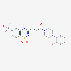 molecular formula C21H20F4N4O3S B2734895 3-{3-[4-(2-fluorophenyl)piperazin-1-yl]-3-oxopropyl}-6-(trifluoromethyl)-2H-1,2,4-benzothiadiazine 1,1-dioxide CAS No. 932469-23-3