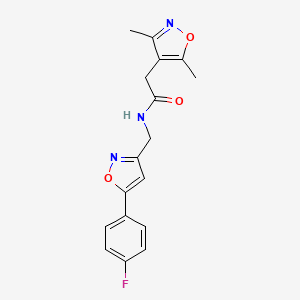 molecular formula C17H16FN3O3 B2734896 2-(3,5-二甲基异噁唑-4-基)-N-((5-(4-氟苯基)异噁唑-3-基)甲基)乙酰胺 CAS No. 1207047-28-6