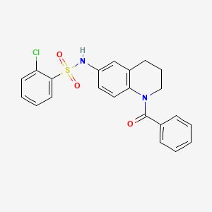 molecular formula C22H19ClN2O3S B2734897 N-(1-benzoyl-1,2,3,4-tetrahydroquinolin-6-yl)-2-chlorobenzenesulfonamide CAS No. 946334-05-0