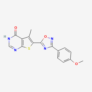 molecular formula C16H12N4O3S B2734902 6-[3-(4-methoxyphenyl)-1,2,4-oxadiazol-5-yl]-5-methylthieno[2,3-d]pyrimidin-4(3H)-one CAS No. 1359856-23-7