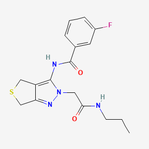 molecular formula C17H19FN4O2S B2734920 3-fluoro-N-(2-(2-oxo-2-(propylamino)ethyl)-4,6-dihydro-2H-thieno[3,4-c]pyrazol-3-yl)benzamide CAS No. 1105246-23-8