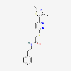 molecular formula C19H20N4OS2 B2734923 2-((6-(2,4-二甲基噻唑-5-基)吡啶并[3-yl]硫基)-N-苯乙基乙酰胺 CAS No. 894008-38-9