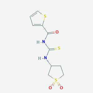 molecular formula C10H12N2O3S3 B2734925 N-((1,1-dioxidotetrahydrothiophen-3-yl)carbamothioyl)thiophene-2-carboxamide CAS No. 431066-85-2