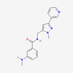 molecular formula C19H21N5O B2734965 3-(二甲胺基)-N-((1-甲基-3-(吡啶-3-基)-1H-吡唑-5-基)甲基)苯甲酰胺 CAS No. 2034605-15-5