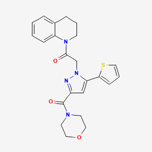 molecular formula C23H24N4O3S B2734968 1-(3,4-dihydroquinolin-1(2H)-yl)-2-(3-(morpholine-4-carbonyl)-5-(thiophen-2-yl)-1H-pyrazol-1-yl)ethanone CAS No. 1172522-55-2