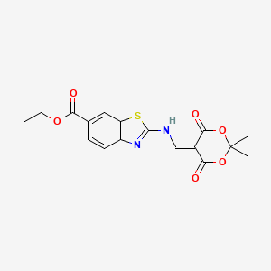 molecular formula C17H16N2O6S B2734970 乙酸乙酯2-(((2,2-二甲基-4,6-二氧代-1,3-二氧戊烷-5-基亚甲基)氨基)苯并[d]噻唑-6-羧酸酯 CAS No. 919014-90-7