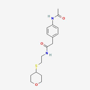 molecular formula C17H24N2O3S B2734971 2-(4-乙酰胺基苯基)-N-(2-((四氢-2H-吡喃-4-基)硫)乙基)乙酰胺 CAS No. 1788852-52-7