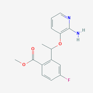 molecular formula C15H15FN2O3 B2734976 Methyl 2-[1-[(2-amino-3-pyridyl)oxy]ethyl]-4-fluoro-benzoate CAS No. 1454848-04-4
