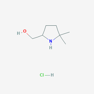 molecular formula C7H16ClNO B2734977 (5,5-二甲基吡咯烷-2-基)甲醇；盐酸盐 CAS No. 2413868-63-8
