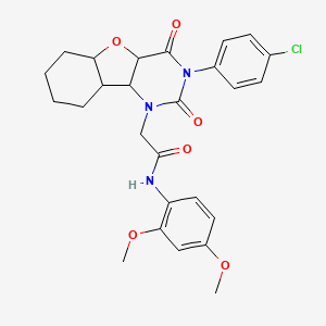 molecular formula C26H20ClN3O6 B2734985 2-[5-(4-chlorophenyl)-4,6-dioxo-8-oxa-3,5-diazatricyclo[7.4.0.0^{2,7}]trideca-1(9),2(7),10,12-tetraen-3-yl]-N-(2,4-dimethoxyphenyl)acetamide CAS No. 931753-43-4