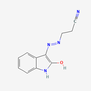 molecular formula C11H10N4O B2734986 Propionitrile, 3-[N'-(2-oxo-1,2-dihydroindol-3-ylidene)hydrazino]- CAS No. 696648-69-8