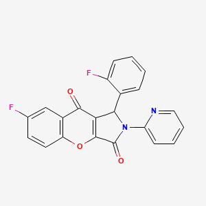 molecular formula C22H12F2N2O3 B2734990 7-Fluoro-1-(2-fluorophenyl)-2-(pyridin-2-yl)-1,2-dihydrochromeno[2,3-c]pyrrole-3,9-dione CAS No. 634569-62-3