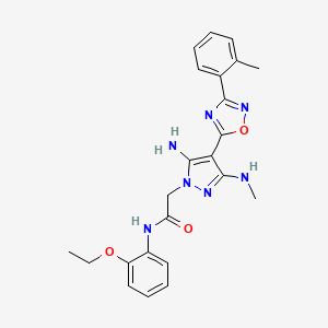 molecular formula C23H25N7O3 B2734991 2-(5-amino-3-(methylamino)-4-(3-(o-tolyl)-1,2,4-oxadiazol-5-yl)-1H-pyrazol-1-yl)-N-(2-ethoxyphenyl)acetamide CAS No. 1170797-89-3