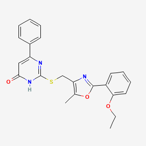 molecular formula C23H21N3O3S B2735004 2-(((2-(2-Ethoxyphenyl)-5-methyloxazol-4-yl)methyl)thio)-6-phenylpyrimidin-4-ol CAS No. 1040654-56-5