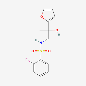 molecular formula C13H14FNO4S B2735005 2-fluoro-N-(2-(furan-2-yl)-2-hydroxypropyl)benzenesulfonamide CAS No. 1396782-36-7