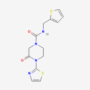 molecular formula C13H14N4O2S2 B2735010 3-oxo-4-(thiazol-2-yl)-N-(thiophen-2-ylmethyl)piperazine-1-carboxamide CAS No. 2309551-87-7