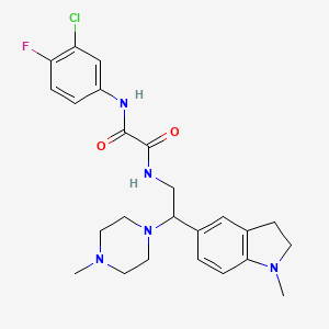 molecular formula C24H29ClFN5O2 B2735014 N1-(3-chloro-4-fluorophenyl)-N2-(2-(1-methylindolin-5-yl)-2-(4-methylpiperazin-1-yl)ethyl)oxalamide CAS No. 922557-71-9
