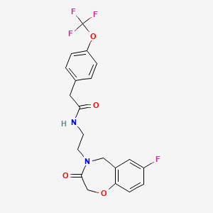 molecular formula C20H18F4N2O4 B2735036 N-(2-(7-fluoro-3-oxo-2,3-dihydrobenzo[f][1,4]oxazepin-4(5H)-yl)ethyl)-2-(4-(trifluoromethoxy)phenyl)acetamide CAS No. 2034503-44-9