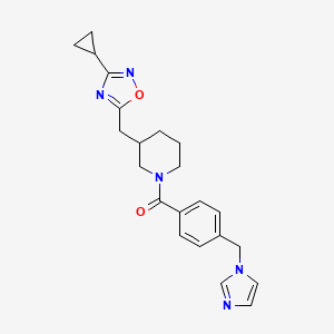 molecular formula C22H25N5O2 B2735043 (4-((1H-imidazol-1-yl)methyl)phenyl)(3-((3-cyclopropyl-1,2,4-oxadiazol-5-yl)methyl)piperidin-1-yl)methanone CAS No. 1706304-66-6