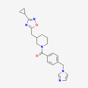 molecular formula C22H25N5O2 B2735043 (4-((1H-咪唑-1-基)甲基)苯基)(3-((3-环丙基-1,2,4-噁二唑-5-基)甲基)哌啶-1-基)甲酮 CAS No. 1706304-66-6