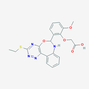 molecular formula C21H20N4O5S B273506 {2-[3-(Ethylthio)-6,7-dihydro[1,2,4]triazino[5,6-d][3,1]benzoxazepin-6-yl]-6-methoxyphenoxy}acetic acid 