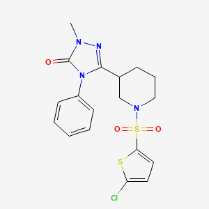 molecular formula C18H19ClN4O3S2 B2735091 3-(1-((5-chlorothiophen-2-yl)sulfonyl)piperidin-3-yl)-1-methyl-4-phenyl-1H-1,2,4-triazol-5(4H)-one CAS No. 1396686-41-1