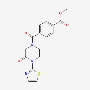 molecular formula C16H15N3O4S B2735107 Methyl 4-(3-oxo-4-(thiazol-2-yl)piperazine-1-carbonyl)benzoate CAS No. 2309585-04-2