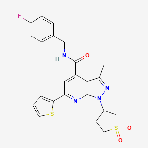 molecular formula C23H21FN4O3S2 B2735114 1-(1,1-二氧代-四氢噻吩-3-基)-N-(4-氟苄基)-3-甲基-6-(噻吩-2-基)-1H-吡唑并[3,4-b]吡啶-4-基甲酰胺 CAS No. 1021250-76-9