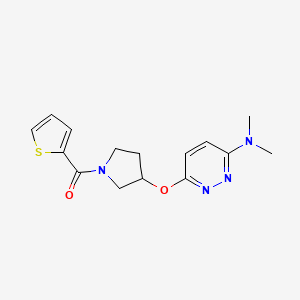 molecular formula C15H18N4O2S B2735122 (3-((6-(Dimethylamino)pyridazin-3-yl)oxy)pyrrolidin-1-yl)(thiophen-2-yl)methanone CAS No. 2034224-83-2