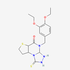 molecular formula C18H18N4O3S2 B2735125 8-[(3,4-Diethoxyphenyl)methyl]-12-sulfanylidene-5-thia-1,8,10,11-tetraazatricyclo[7.3.0.0^{2,6}]dodeca-2(6),3,9-trien-7-one CAS No. 1031669-41-6