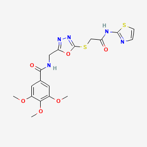 molecular formula C18H19N5O6S2 B2735178 3,4,5-trimethoxy-N-((5-((2-oxo-2-(thiazol-2-ylamino)ethyl)thio)-1,3,4-oxadiazol-2-yl)methyl)benzamide CAS No. 851784-31-1