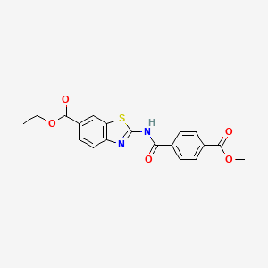 molecular formula C19H16N2O5S B2735191 乙酸-2-(4-(甲氧羰基)苯甲酰基)苯并[d]噻唑-6-基酯 CAS No. 313504-99-3