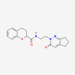 molecular formula C19H21N3O3 B2735250 N-(2-(3-oxo-3,5,6,7-tetrahydro-2H-cyclopenta[c]pyridazin-2-yl)ethyl)chroman-2-carboxamide CAS No. 2097865-51-3