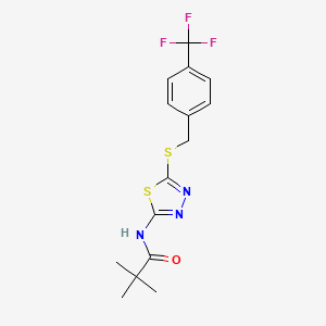 molecular formula C15H16F3N3OS2 B2735334 N-(5-((4-(trifluoromethyl)benzyl)thio)-1,3,4-thiadiazol-2-yl)pivalamide CAS No. 392301-12-1