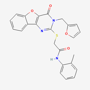 molecular formula C24H19N3O4S B2735335 2-((3-(furan-2-ylmethyl)-4-oxo-3,4-dihydrobenzofuro[3,2-d]pyrimidin-2-yl)thio)-N-(o-tolyl)acetamide CAS No. 902903-81-5