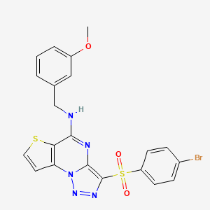 molecular formula C21H16BrN5O3S2 B2735341 3-((4-溴苯基)磺酰基)-N-(3-甲氧基苄基)噻吩并[2,3-e][1,2,3]嘧啶-5-胺 CAS No. 892749-04-1
