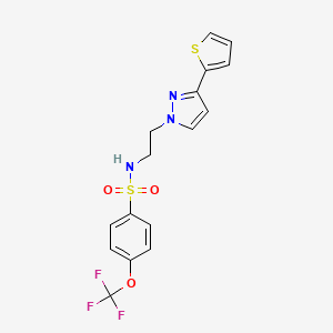 molecular formula C16H14F3N3O3S2 B2735359 N-(2-(3-(thiophen-2-yl)-1H-pyrazol-1-yl)ethyl)-4-(trifluoromethoxy)benzenesulfonamide CAS No. 1797237-09-2