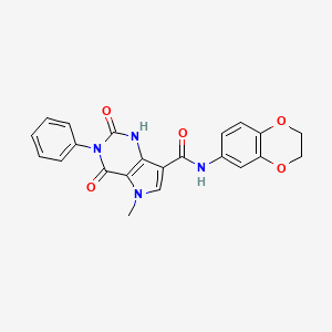molecular formula C22H18N4O5 B2735362 N-(2,3-二氢-1,4-苯并二氧杂环己-6-基)-5-甲基-2,4-二氧代-3-苯基-2,3,4,5-四氢-1H-吡咯并[3,2-d]嘧啶-7-羧酰胺 CAS No. 923164-95-8