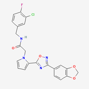 molecular formula C22H16ClFN4O4 B2735364 2-{2-[3-(1,3-benzodioxol-5-yl)-1,2,4-oxadiazol-5-yl]-1H-pyrrol-1-yl}-N-(3-chloro-4-fluorobenzyl)acetamide CAS No. 1260914-66-6