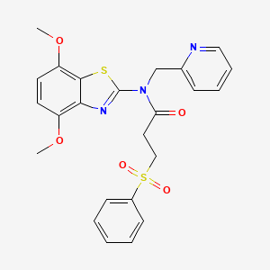 molecular formula C24H23N3O5S2 B2735366 N-(4,7-dimethoxybenzo[d]thiazol-2-yl)-3-(phenylsulfonyl)-N-(pyridin-2-ylmethyl)propanamide CAS No. 941968-16-7