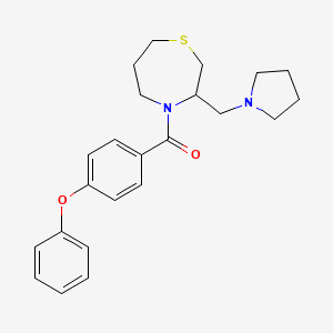 molecular formula C23H28N2O2S B2735399 (4-Phenoxyphenyl)(3-(pyrrolidin-1-ylmethyl)-1,4-thiazepan-4-yl)methanone CAS No. 1421494-60-1