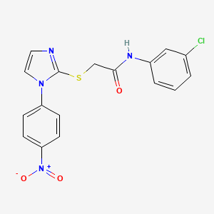 molecular formula C17H13ClN4O3S B2735409 N-(3-氯苯基)-2-((1-(4-硝基苯基)-1H-咪唑-2-基)硫基)乙酰胺 CAS No. 851079-65-7