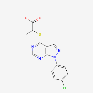molecular formula C15H13ClN4O2S B2735411 甲酸甲酯 2-((1-(4-氯苯基)-1H-吡唑并[3,4-d]嘧啶-4-基)硫基)丙酸酯 CAS No. 893915-14-5