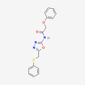 molecular formula C17H15N3O3S B2735416 2-phenoxy-N-(5-((phenylthio)methyl)-1,3,4-oxadiazol-2-yl)acetamide CAS No. 923434-86-0