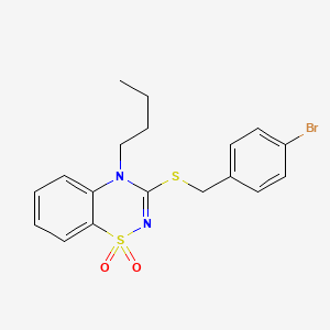 molecular formula C18H19BrN2O2S2 B2735418 3-((4-溴苯甲基)硫基)-4-丁基-4H-苯并[1,2,4]噻二嗪-1,1-二氧化物 CAS No. 893790-51-7
