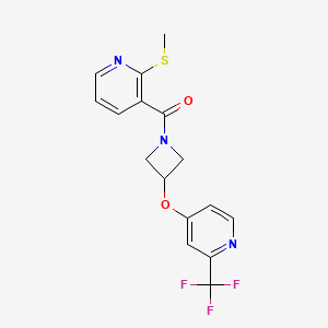 molecular formula C16H14F3N3O2S B2735424 (2-Methylsulfanylpyridin-3-yl)-[3-[2-(trifluoromethyl)pyridin-4-yl]oxyazetidin-1-yl]methanone CAS No. 2415541-15-8